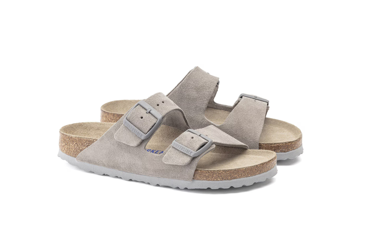Birkenstock Arizona Soft Footbed Suede Leather Stone Coin