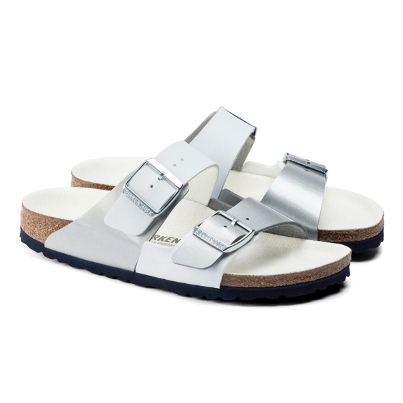 Birkenstock Arizona Split Birko-Flor White Silver Sandals