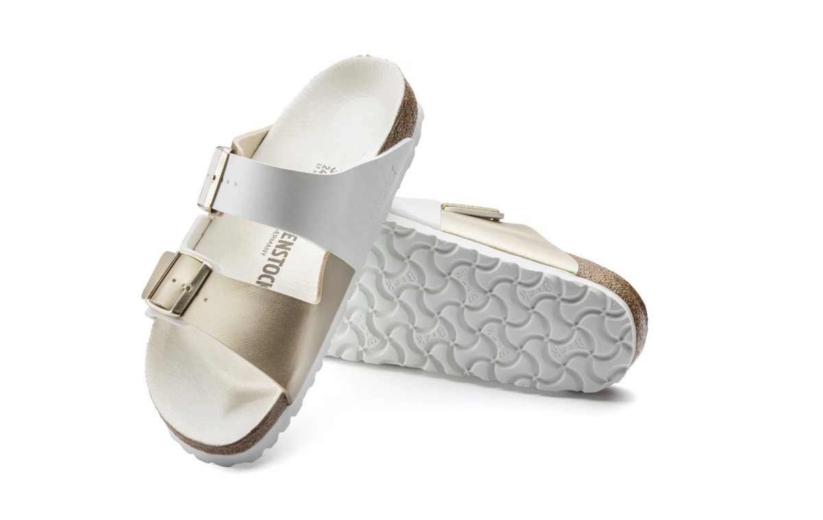 Birkenstock Arizona Split Birko-Flor White/Gold Sandals