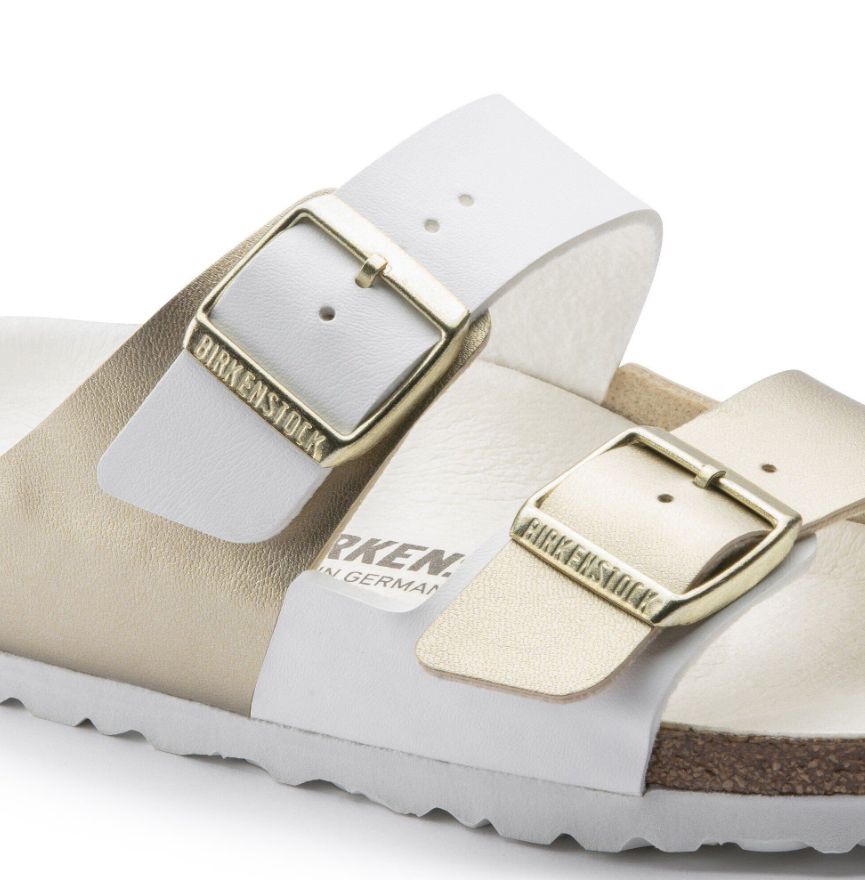 Birkenstock Arizona Split Birko-Flor White/Gold Sandals