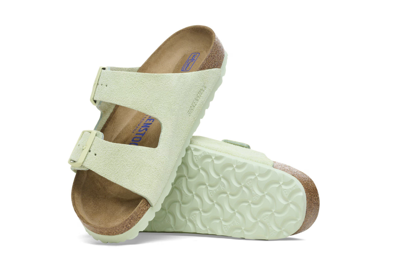 Birkenstock Arizona Soft Footbed Suede Leather Faded Lime