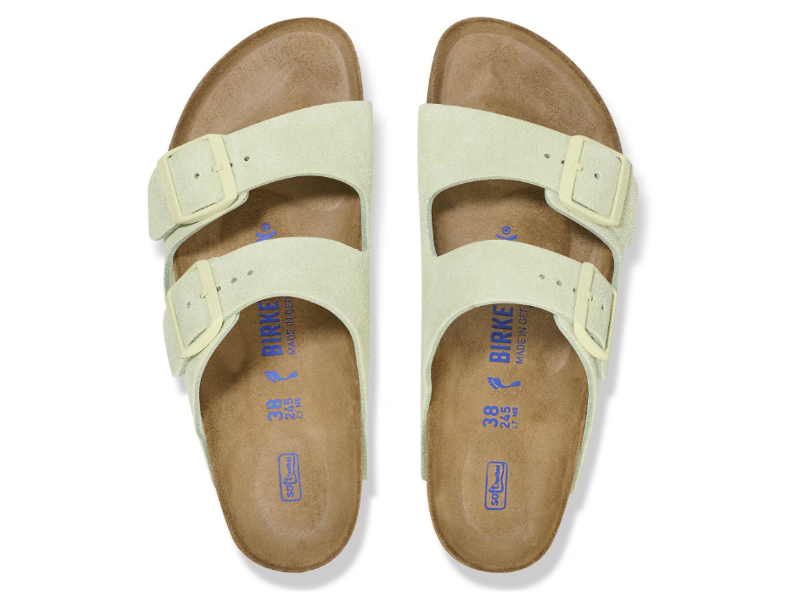 Birkenstock Arizona Soft Footbed Suede Leather Faded Lime