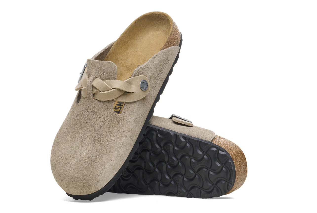 Birkenstock Boston Braided Suede Leather Taupe Clogs