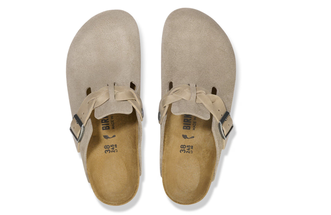 Birkenstock Boston Braided Suede Leather Taupe Clogs