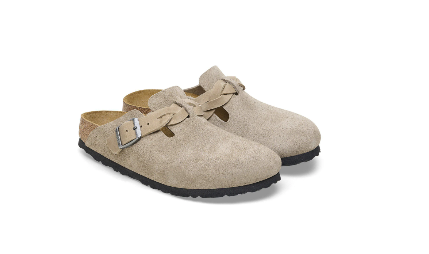 Birkenstock Boston Braided Suede Leather Taupe Clogs