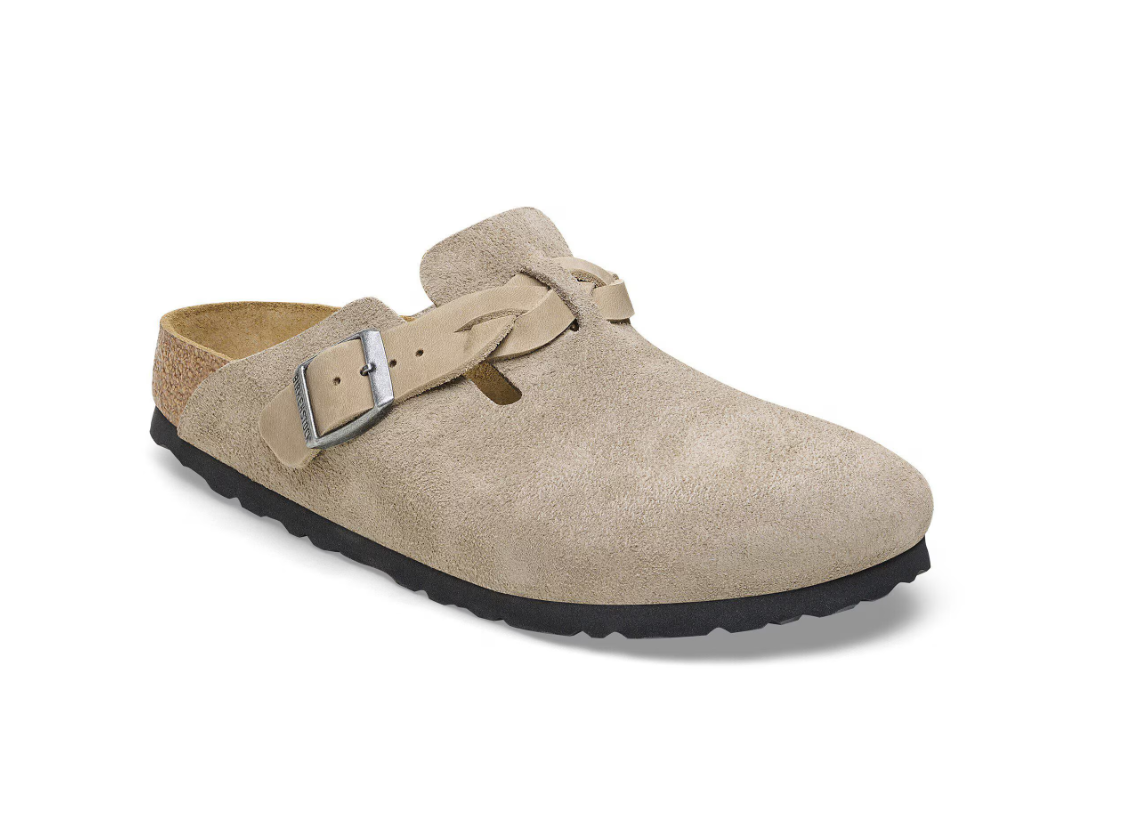 Birkenstock Boston Braided Suede Leather Taupe Clogs