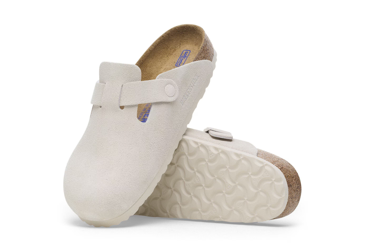 Birkenstock Boston Soft Footbed Suede Leather Antique White
