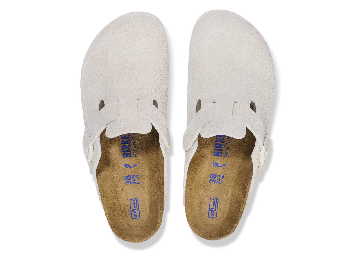 Birkenstock Boston Soft Footbed Suede Leather Antique White