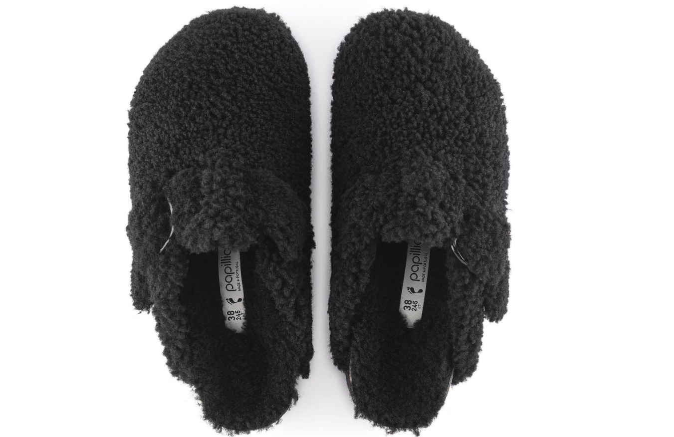 Birkenstock Boston Big Buckle Flex Platform Shearling Teddy Black
