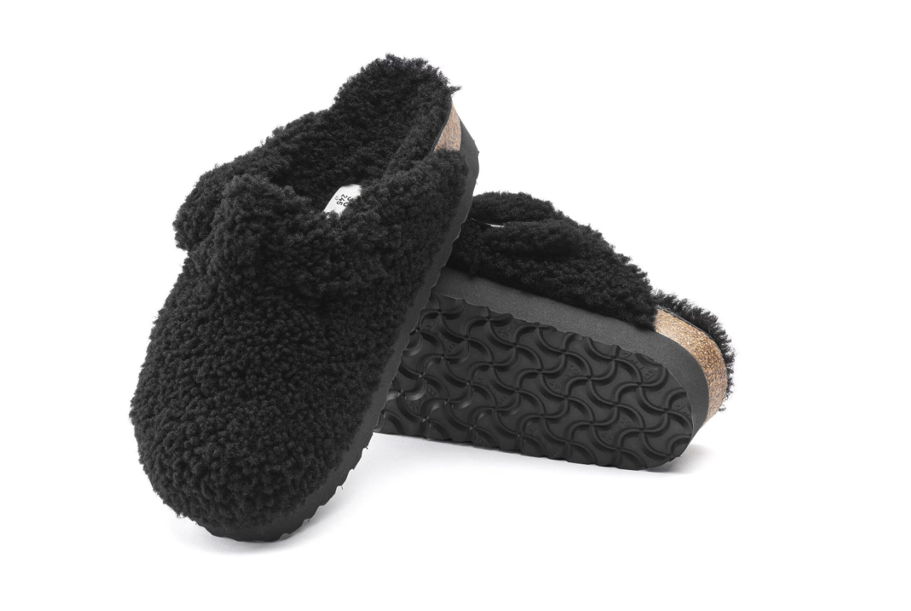 Birkenstock Boston Big Buckle Flex Platform Shearling Teddy Black
