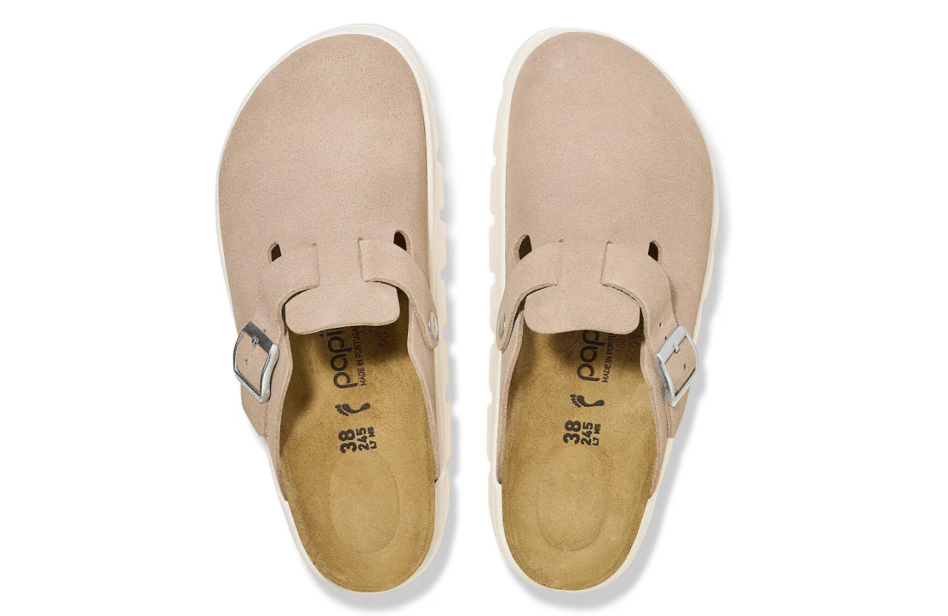 Birkenstock Boston Chunky Suede Leather Warm Sand Clogs
