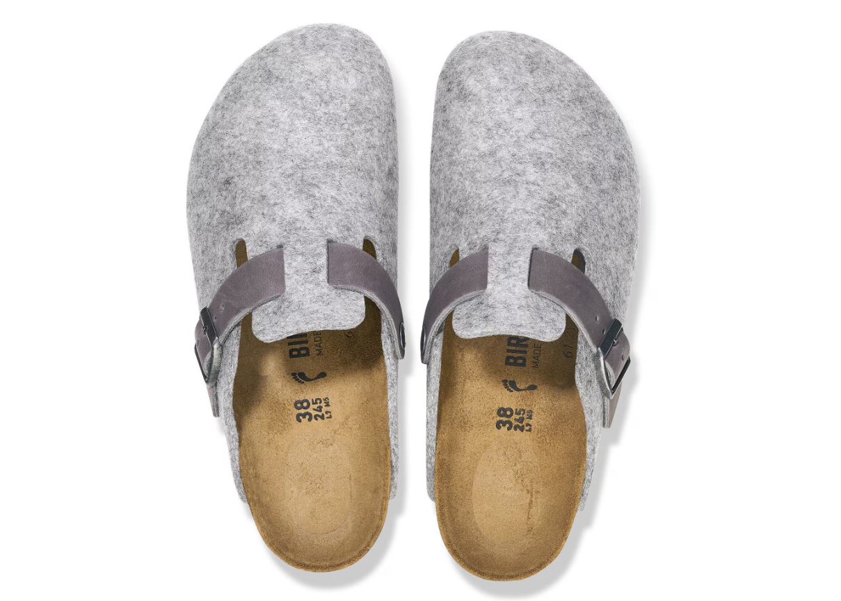 Birkenstock Boston Natural Leather-Felt Light Gray