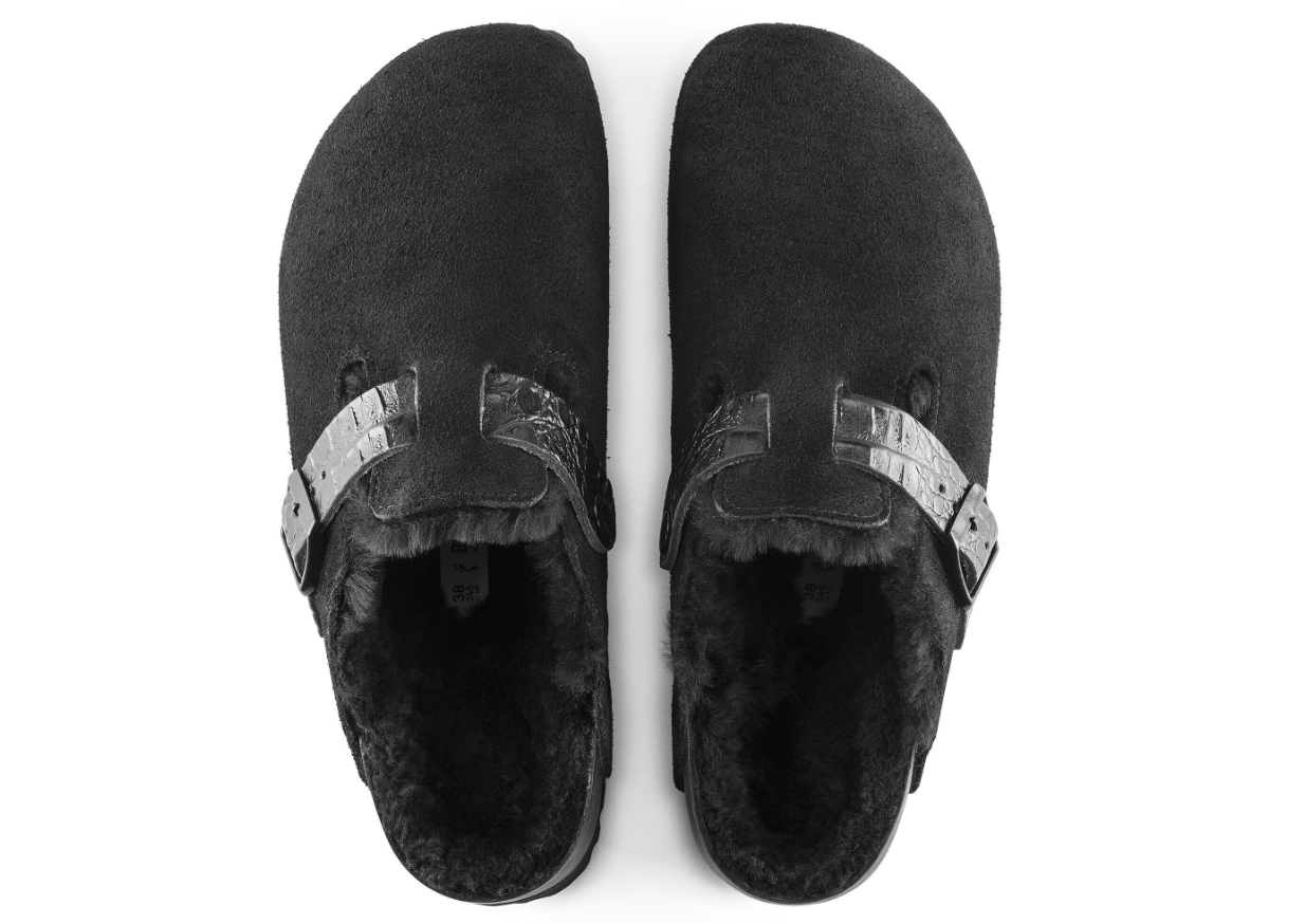 Birkenstock Boston Shearling Suede Leather Black
