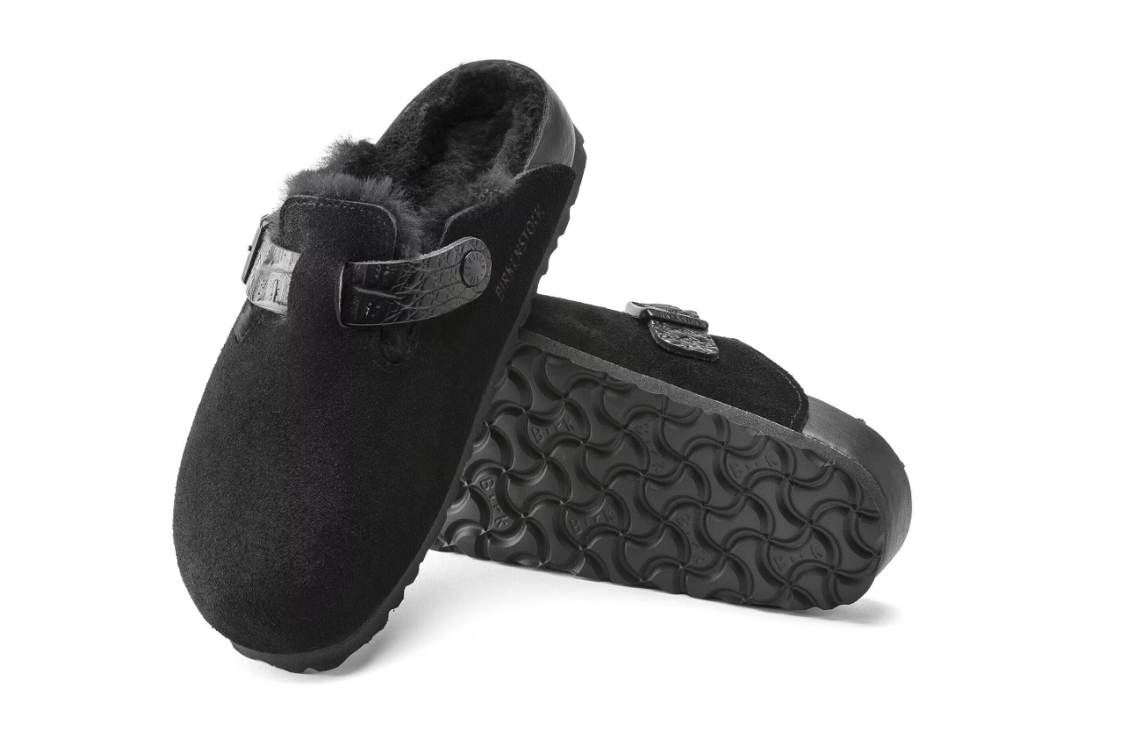 Birkenstock Boston Shearling Suede Leather Black