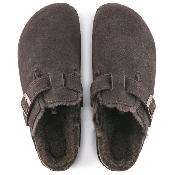 Birkenstock Boston Shearling Suede Leather Mocha Clogs