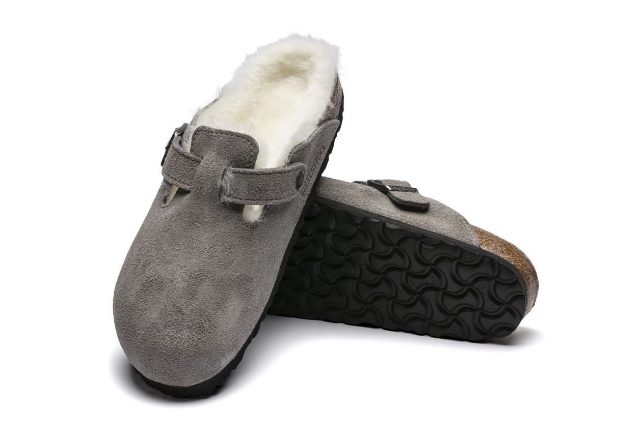 Birkenstock Boston Shearling Suede Leather Stone Coin