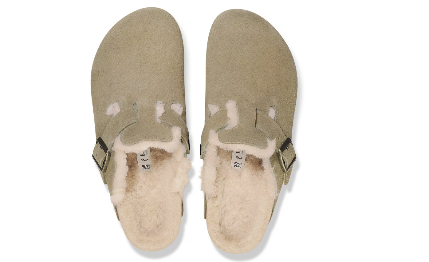 Birkenstock Boston Shearling Suede Leather Taupe Clogs