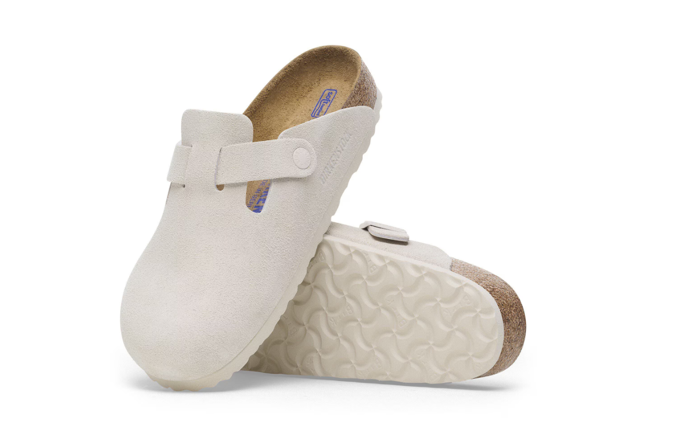 Birkenstock Boston Soft Footbed Suede Leather Antique White