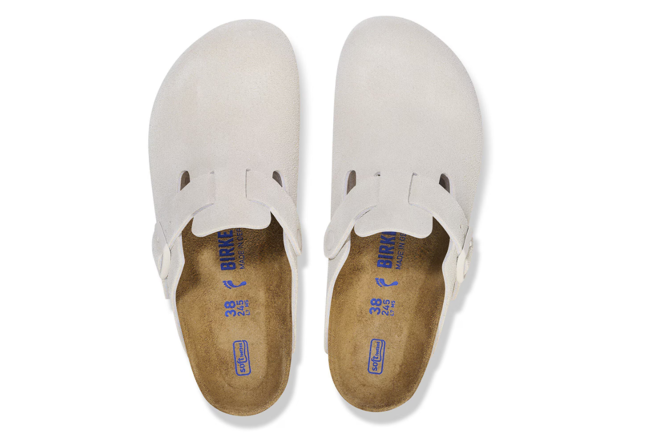 Birkenstock Boston Soft Footbed Suede Leather Antique White