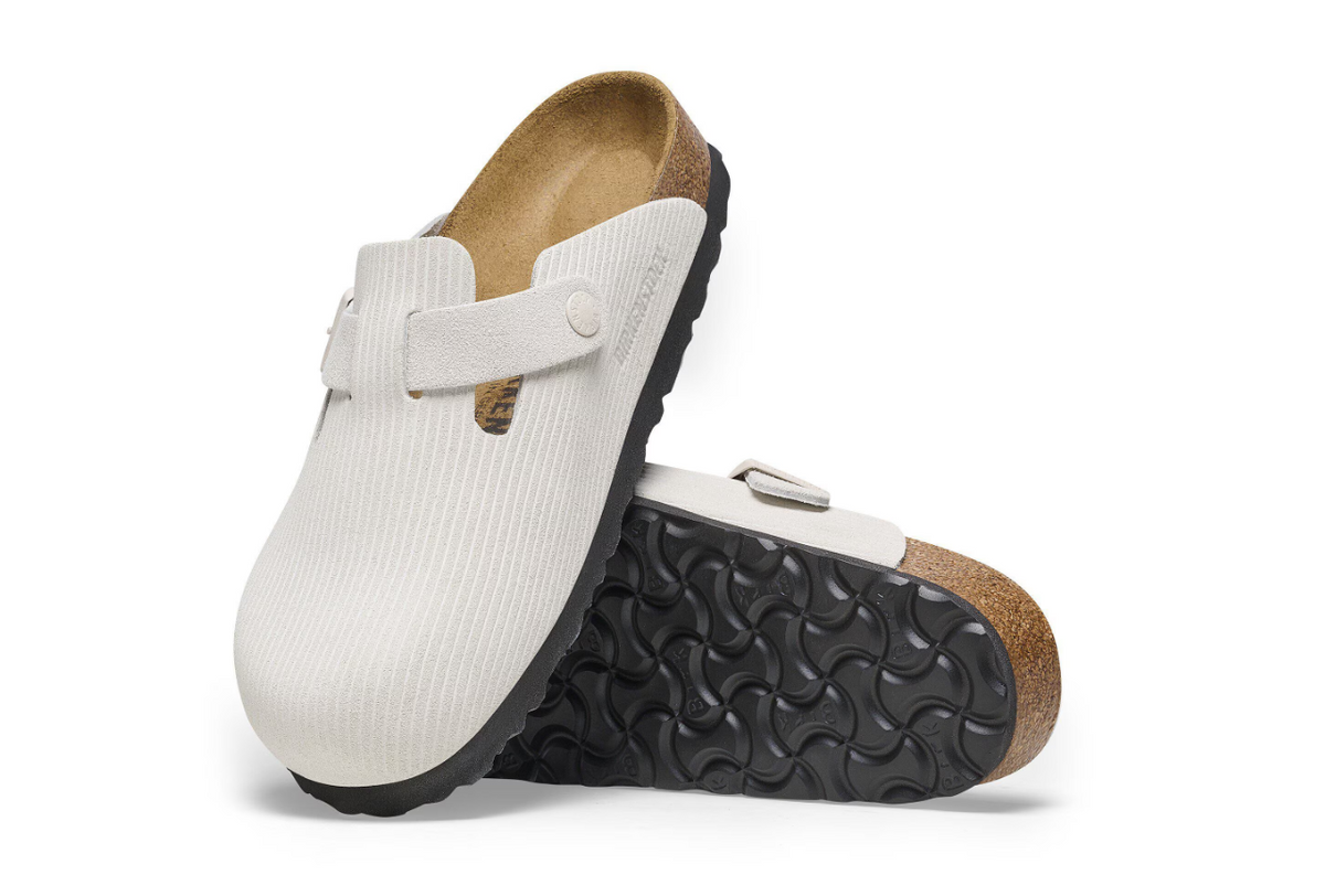 Birkenstock Boston Suede Embossed Corduroy Antique White