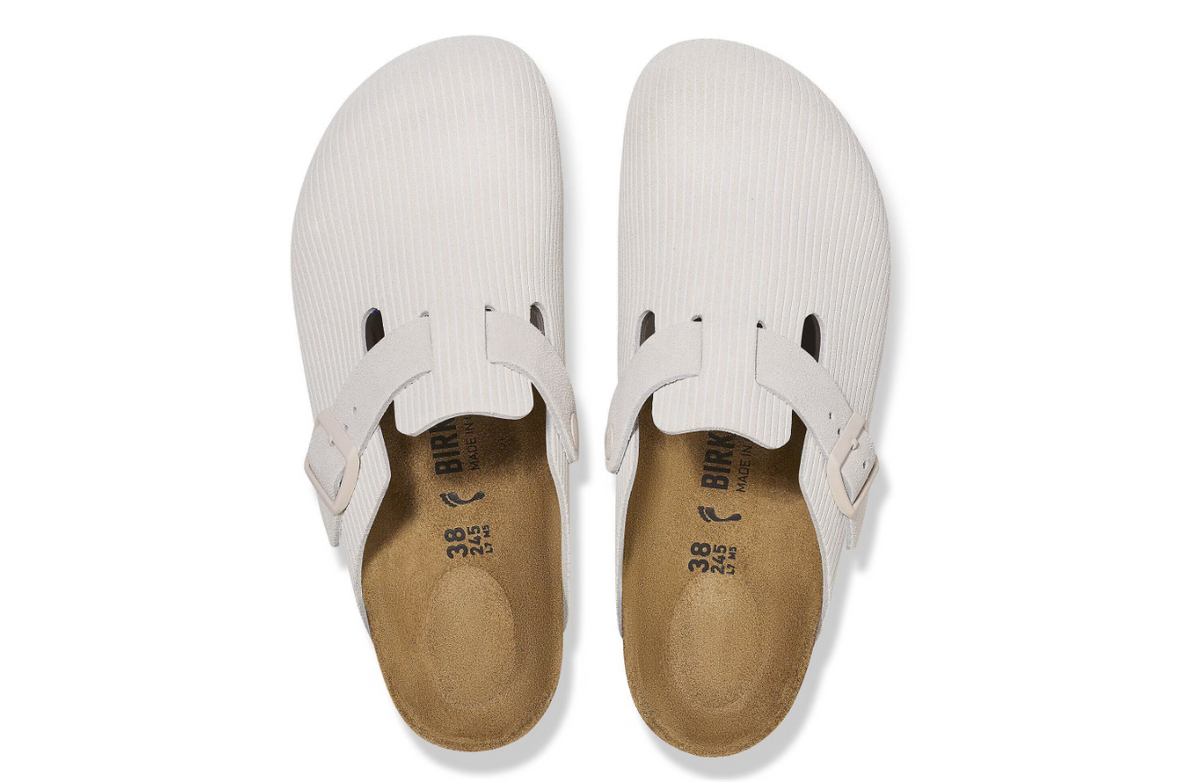 Birkenstock Boston Suede Embossed Corduroy Antique White