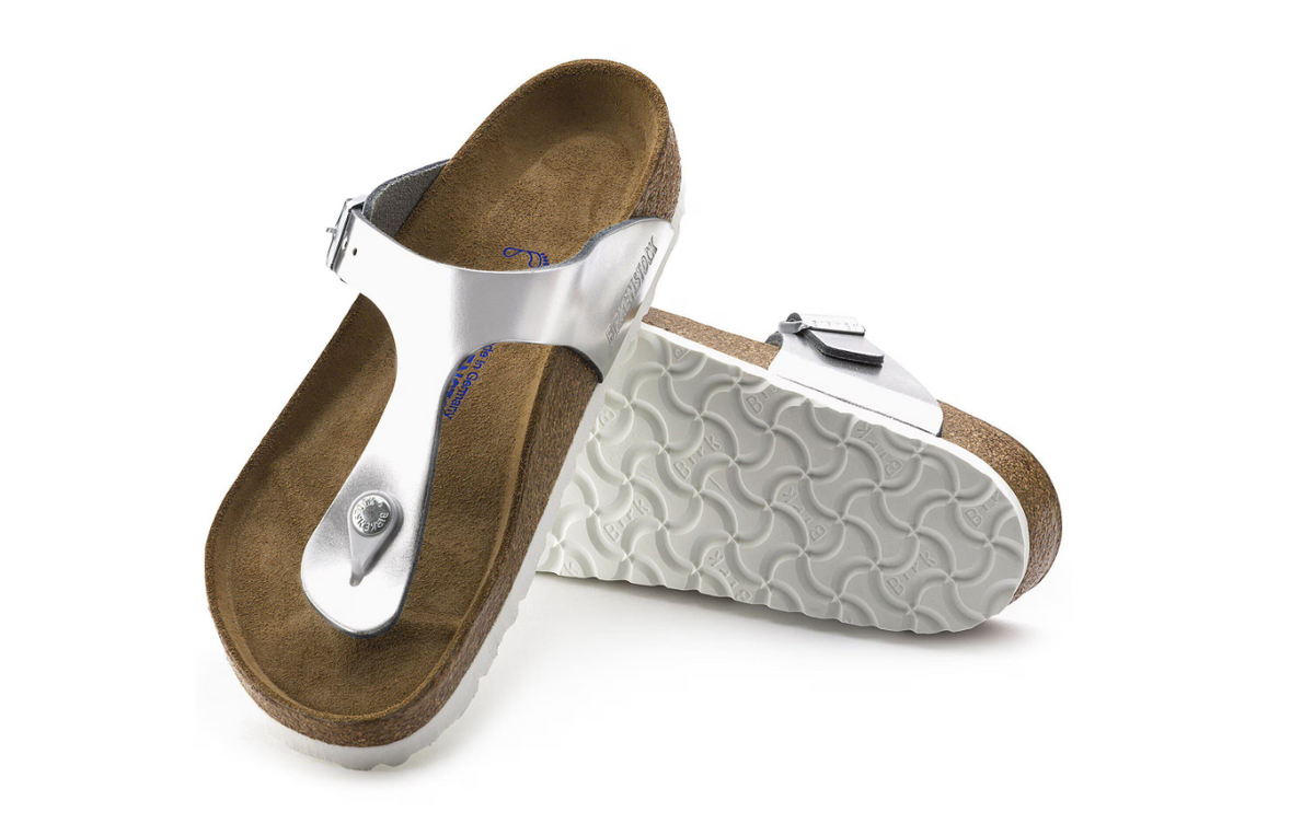 Birkenstock Gizeh Soft Footbed Metallic Silver Leather Regular