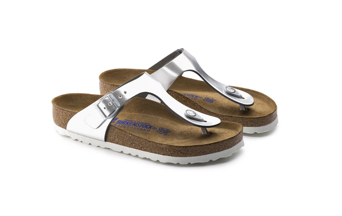 Birkenstock Gizeh Soft Footbed Metallic Silver Leather Regular