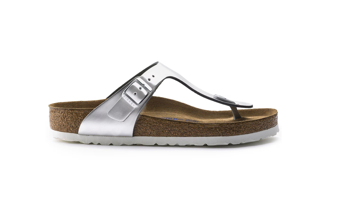 Birkenstock Gizeh Soft Footbed Metallic Silver Leather Regular