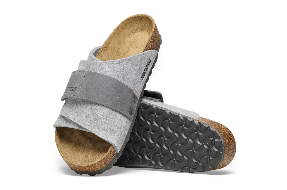 Birkenstock Kyoto Leather Textile Felt Light Gray  Narrow
