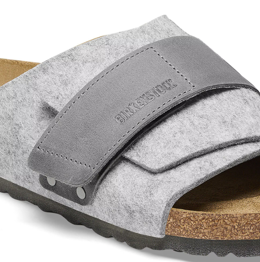 Birkenstock Kyoto Leather Textile Felt Light Gray  Narrow
