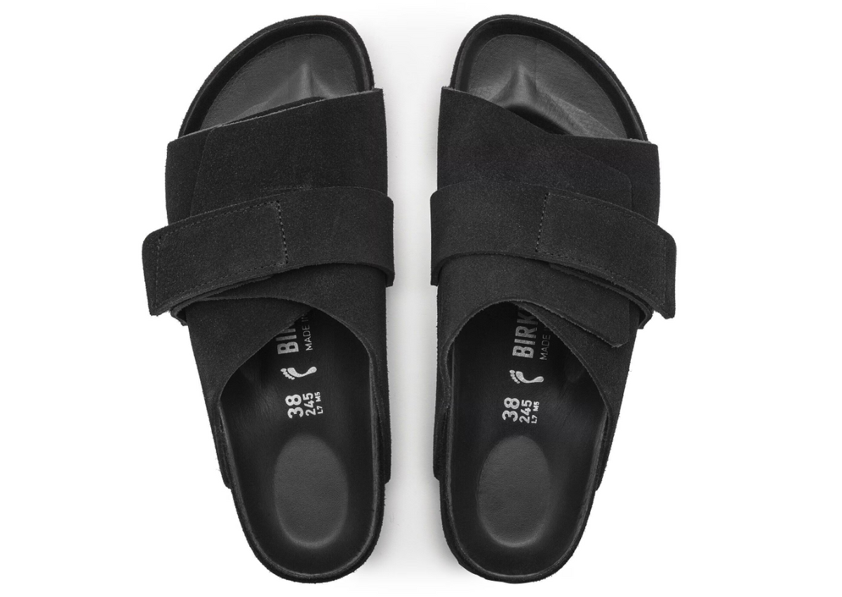 Birkenstock Kyoto Suede Leather Sandals Black Regular