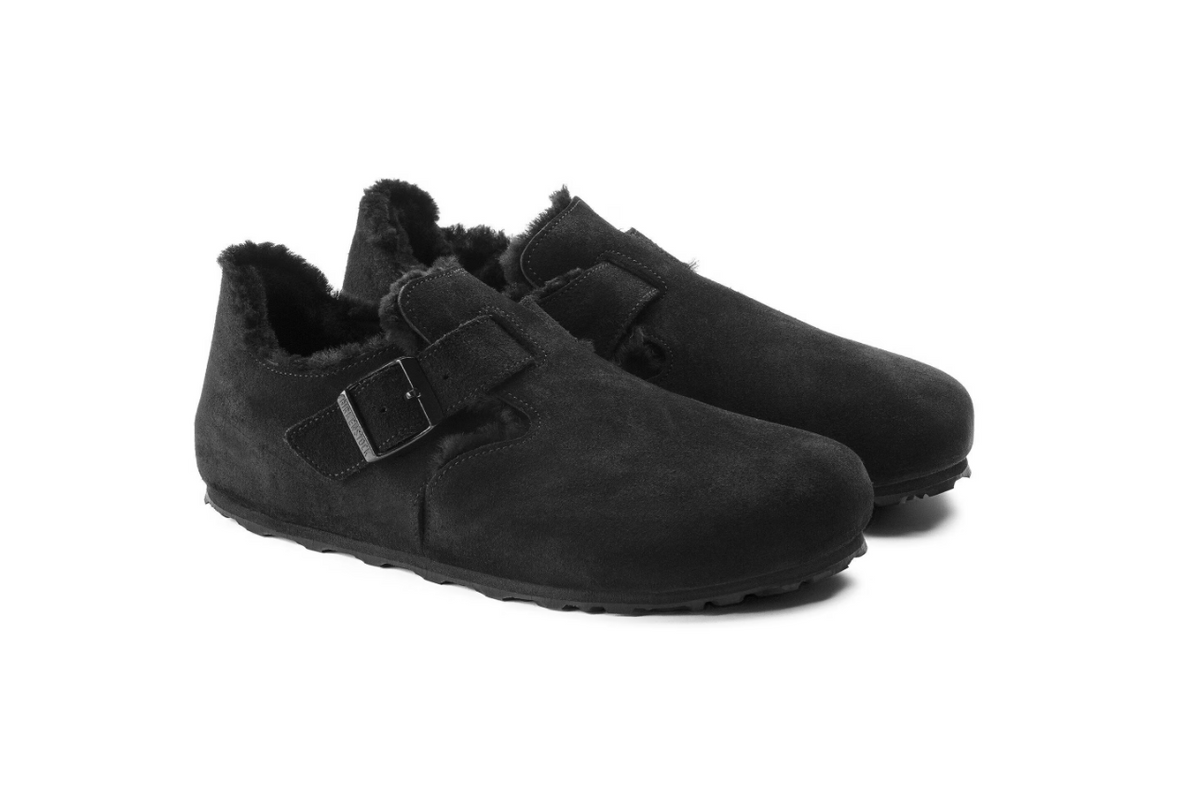 Birkenstock London Shearling Suede Leather Black Narrow