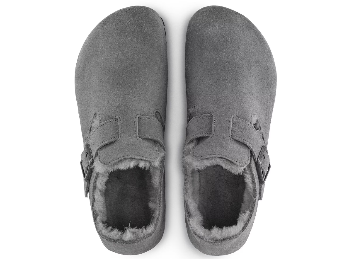 Birkenstock London Shearling Suede Leather Whale Gray  Narrow