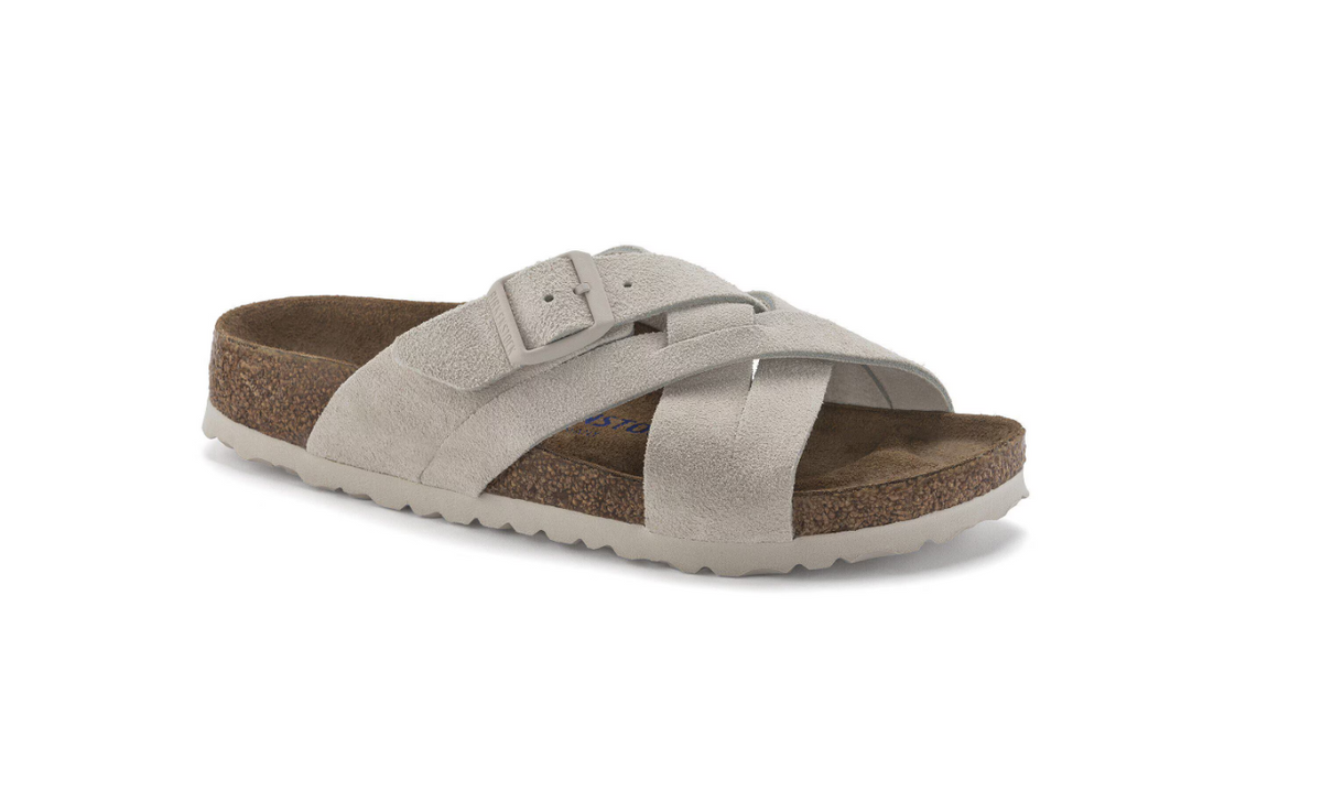 Birkenstock Lugano Soft Footbed Suede Leather Antique White  Narrow