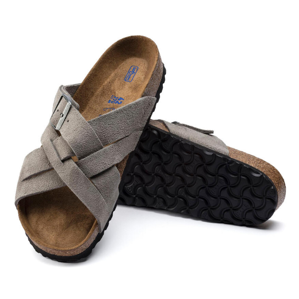 Birkenstock Lugano Soft Footbed Suede Leather Stone Coin  Regular