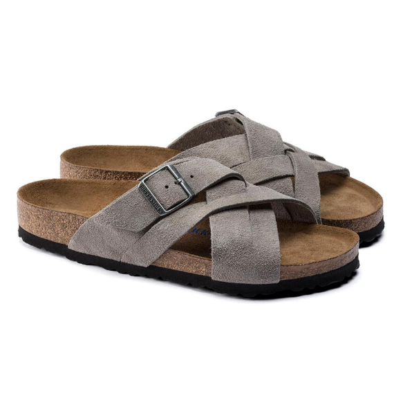Birkenstock Lugano Soft Footbed Suede Leather Stone Coin  Regular