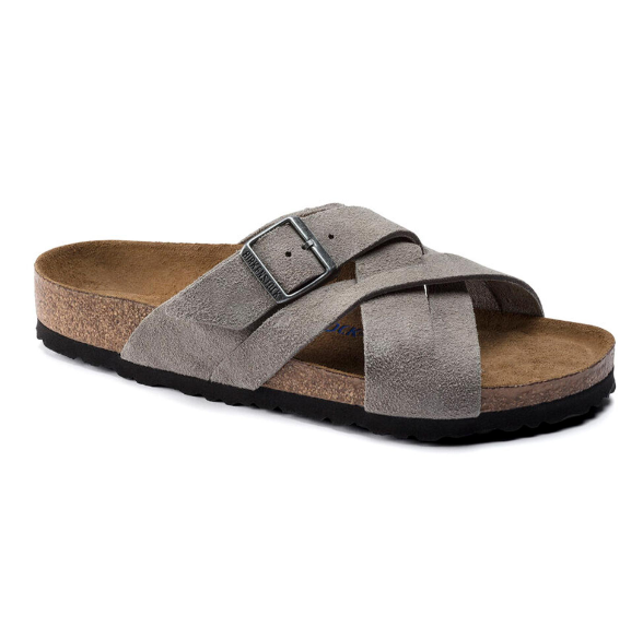 Birkenstock Lugano Soft Footbed Suede Leather Stone Coin  Regular