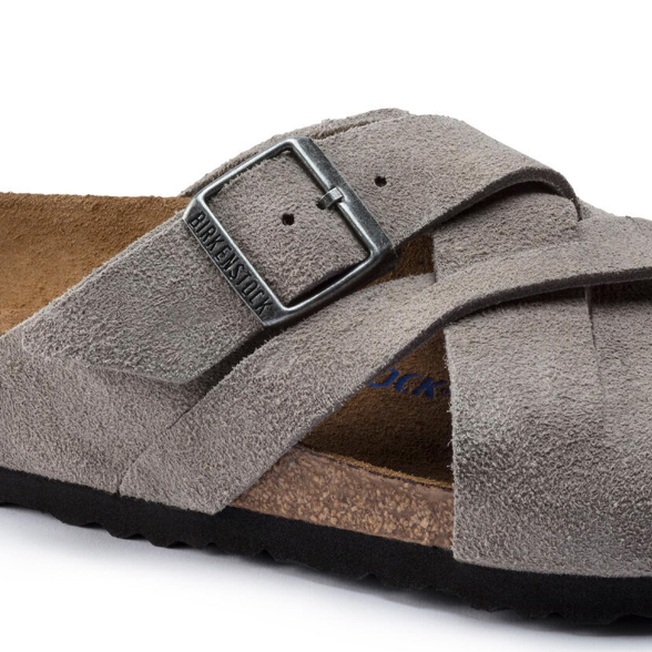 Birkenstock Lugano Soft Footbed Suede Leather Stone Coin  Regular