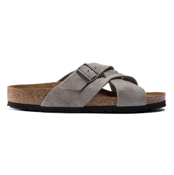 Birkenstock Lugano Soft Footbed Suede Leather Stone Coin  Regular