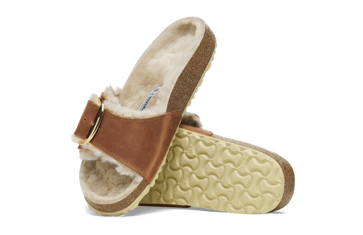 Birkenstock Madrid Big Buckle Shearling Oiled Leather Cognac  Narrow