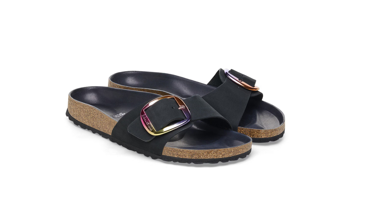 Birkenstock Madrid Big Buckle Nubuck Leather Black Narrow