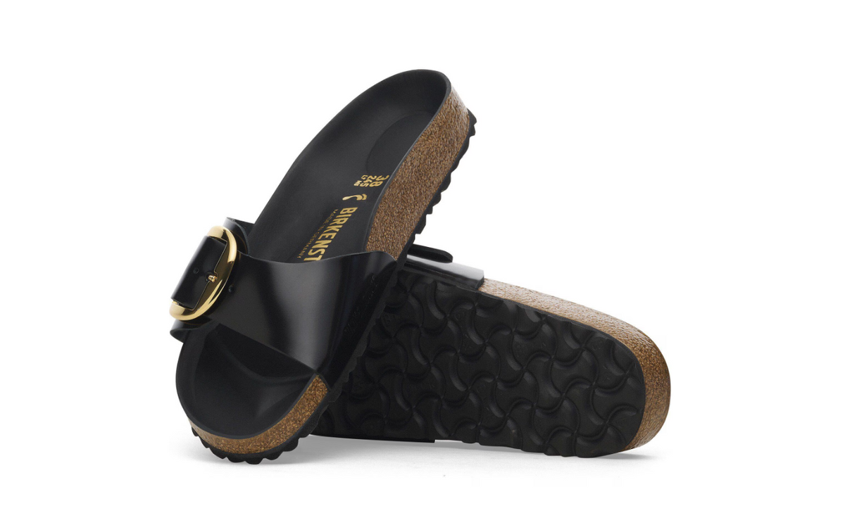 Birkenstock Madrid Big Buckle Natural Leather Patent Black Narrow