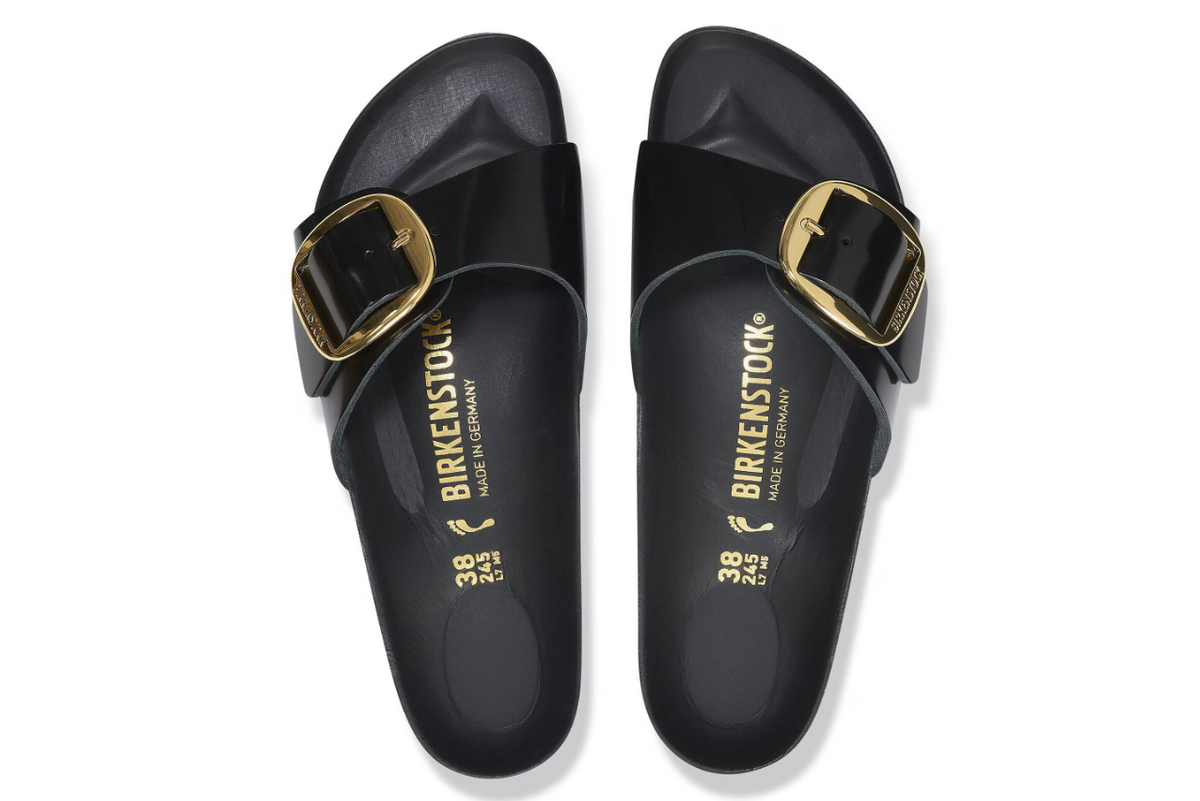 Birkenstock Madrid Big Buckle Natural Leather Patent Black Narrow