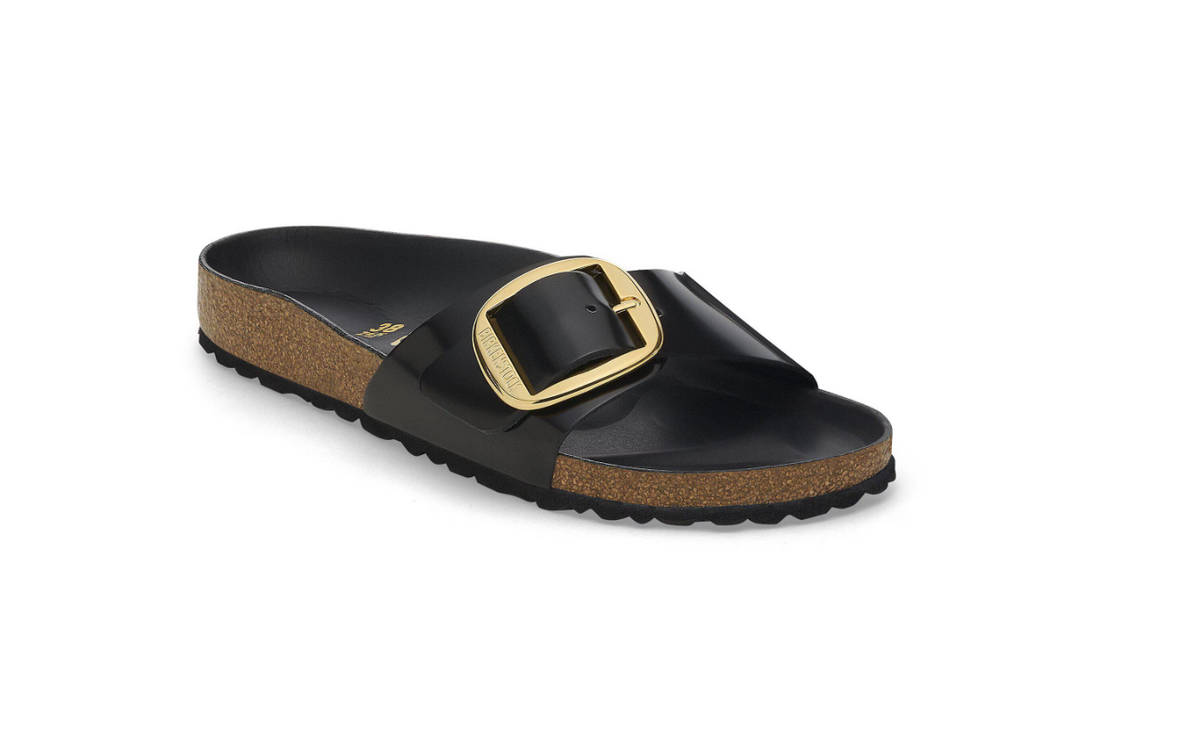 Birkenstock Madrid Big Buckle Natural Leather Patent Black Narrow