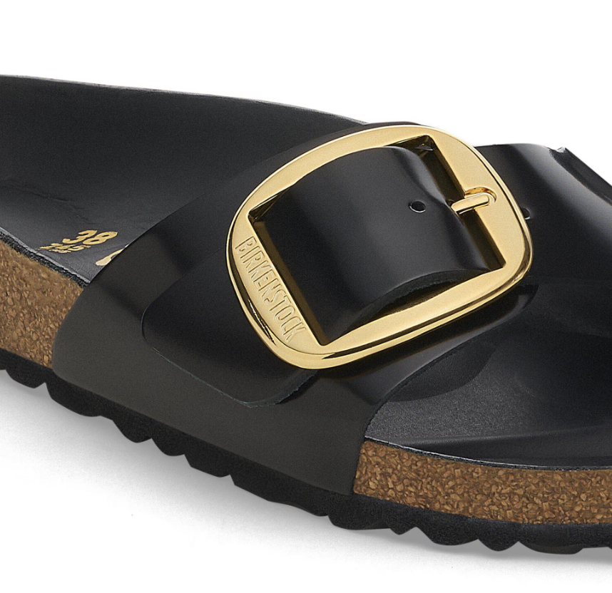 Birkenstock Madrid Big Buckle Natural Leather Patent Black Narrow