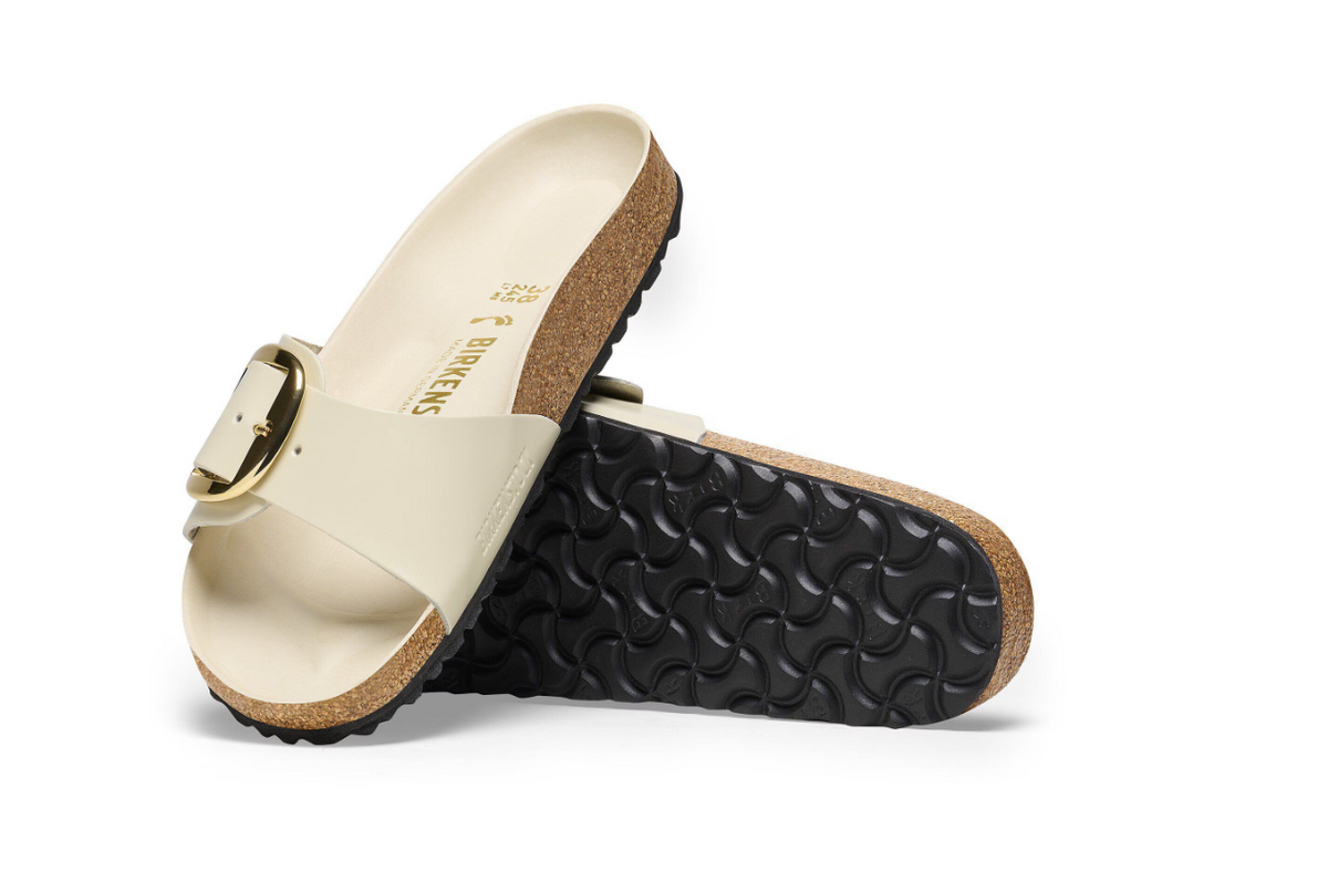 Birkenstock Madrid Big Buckle Natural Leather Patent Ecru  Narrow