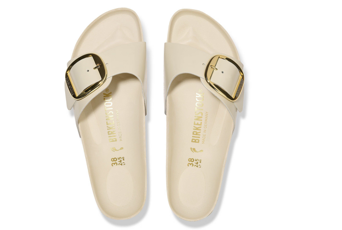 Birkenstock Madrid Big Buckle Natural Leather Patent Ecru  Narrow