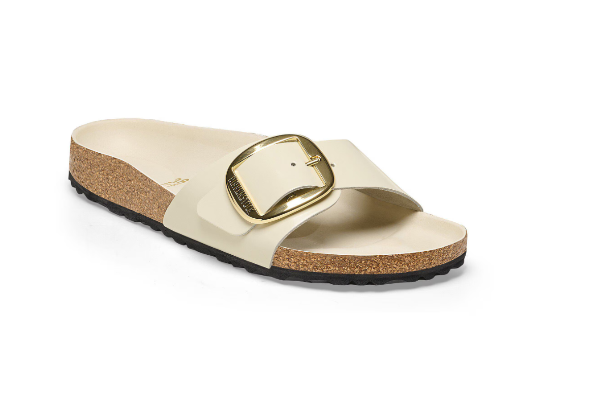 Birkenstock Madrid Big Buckle Natural Leather Patent Ecru  Narrow