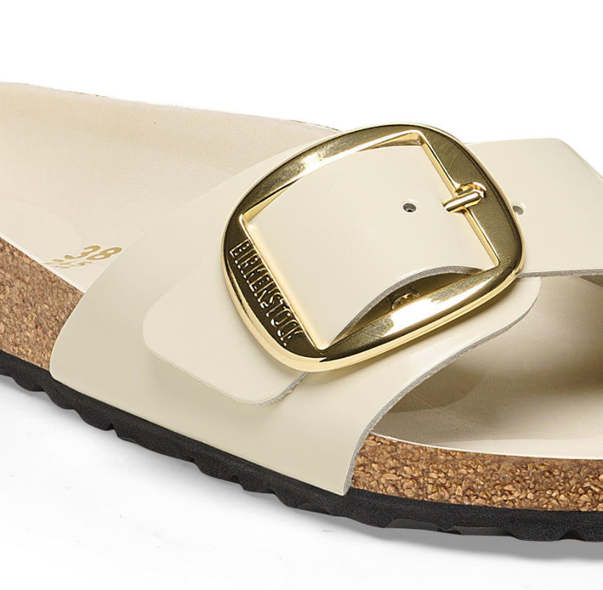 Birkenstock Madrid Big Buckle Natural Leather Patent Ecru  Narrow