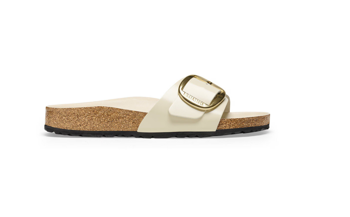 Birkenstock Madrid Big Buckle Natural Leather Patent Ecru  Narrow